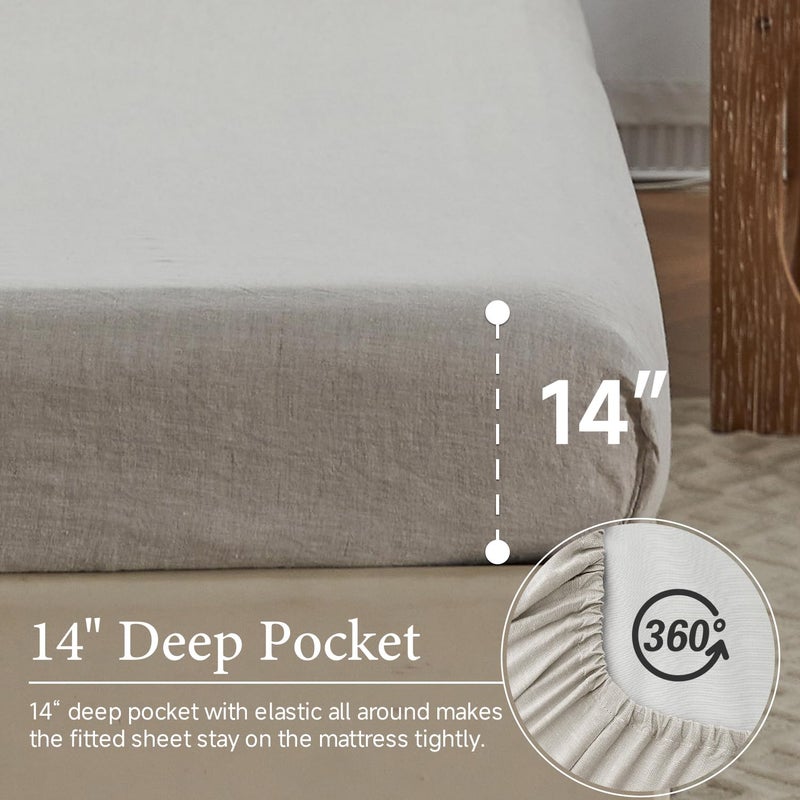 Simple&Opulence 100% Linen Hollow Hemstitch Sheet Set -4 Pieces European Flax Pure Washed Bed Sheets (1 Flat Sheet, 1 Fitted Sheet,2 Pillowcases) -Breathable and Soft (Hemstitch Linen, Full) - Image 3
